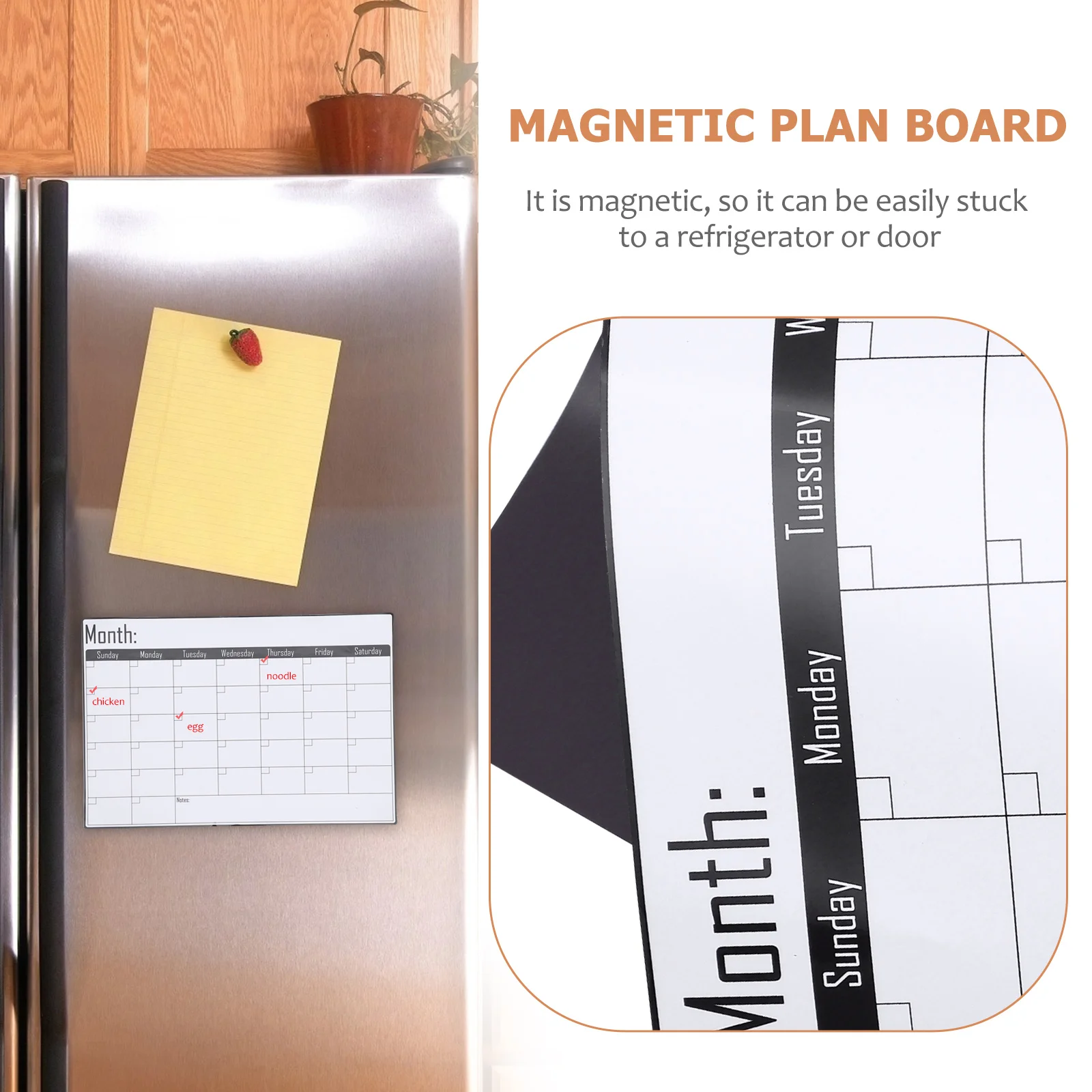 

Magnetic Monthly Planner Home Board Erasable Schedule Note Fridge Message Removable Sticker Black Color Desktop Calendar
