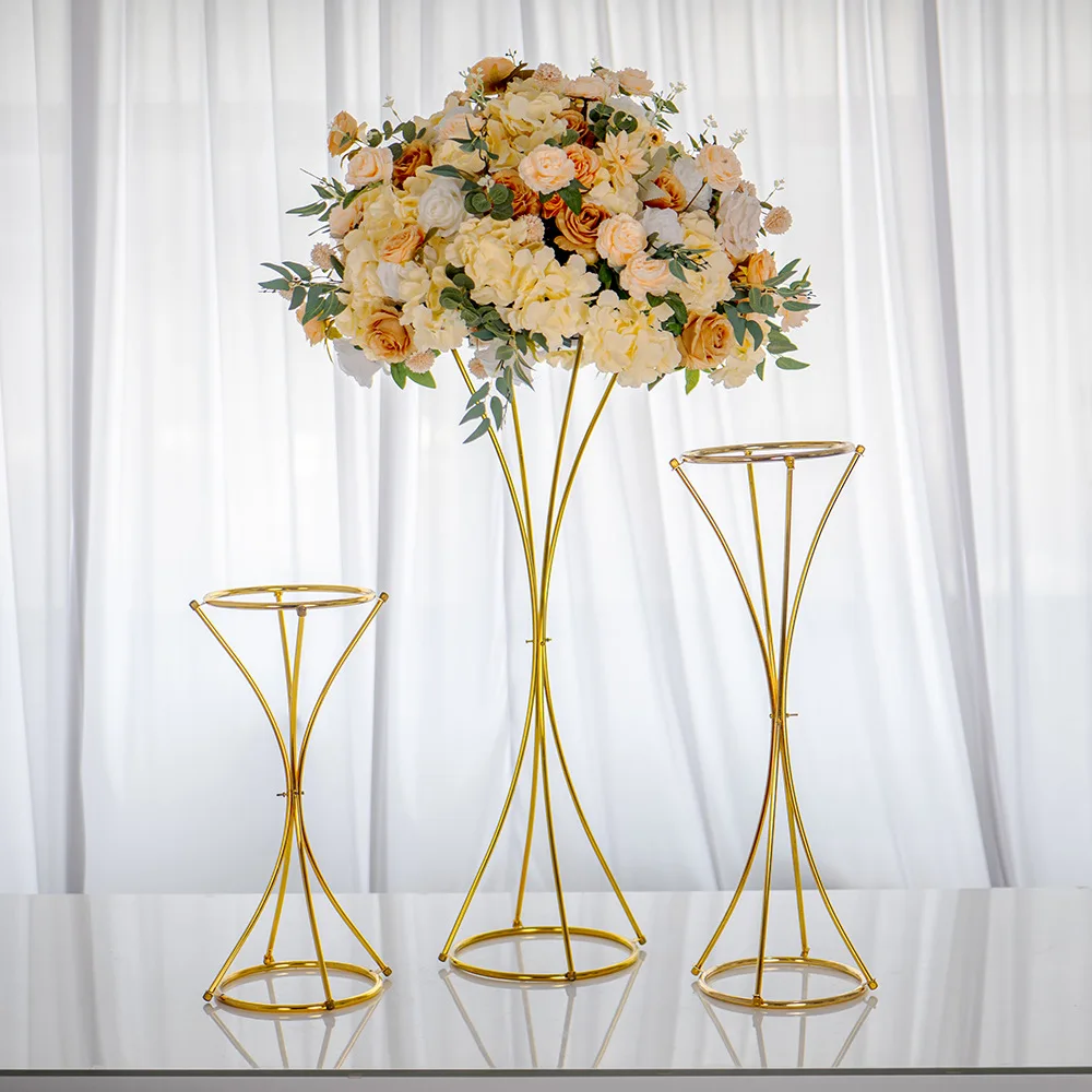 Hochzeitsdekoration: Galvanisierte goldene Eisenvase, Säulen-Trompeten-Blumenständer, Haupttisch-Centerpiece für Event- und Partydekoration, 10 Stück/Los – Detail 3