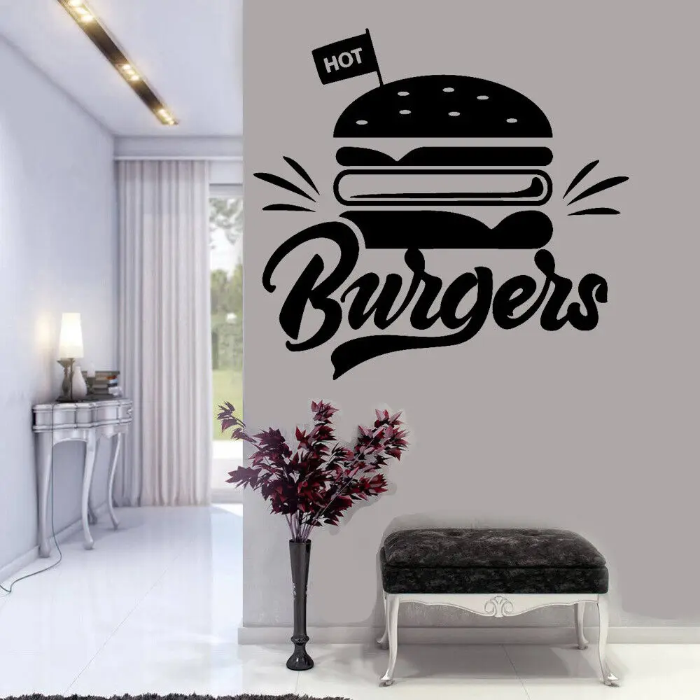 Hot Burger Wall Sticker for Hamburger Store Fast Food Shop Sign Decal for Kitchen Room Decal Window Sticker Restaurant Sign C340