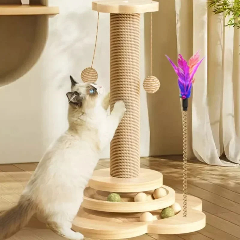 

Solid Wood Cat Turntable Sisal Column Wear Resistant and Shavings Free Cat Teasing Stick Self Pleasure Boredom Cat Scratch Board