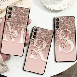 Letter Pink Shiny M R Case For Samsung Galaxy S24 S23 S22 Ultra S20 FE S21 S10  Note 20 10 Plus Phone Cover