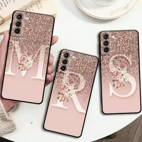 Letter Pink Shiny M R Case For Samsung Galaxy S24 S23 S22 Ultra S20 FE S21 S10 Note 20 10 Plus Phone Cover