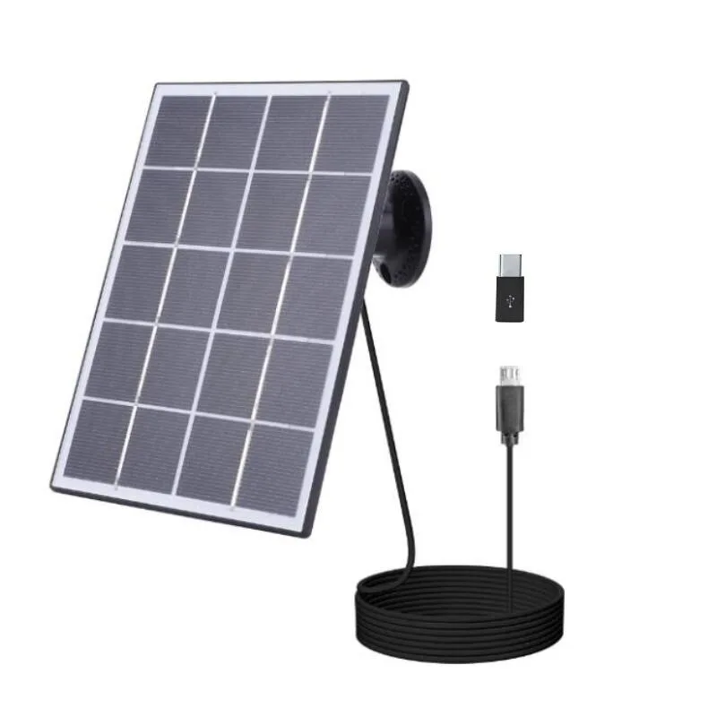 5V 3W Surveillance Camera Doorbell Monocrystalline Solar Charging Panel with Muntiple Interfaces Micro USB/Type C/DC/USB/U Ring