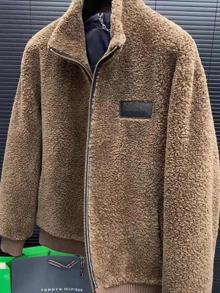 

Модная шерстяная куртка, осенне-зимняя мужская куртка-стойка, длинная застежка-молния, воротник-стойка с шелковой подкладкой, кожаная внутренняя часть