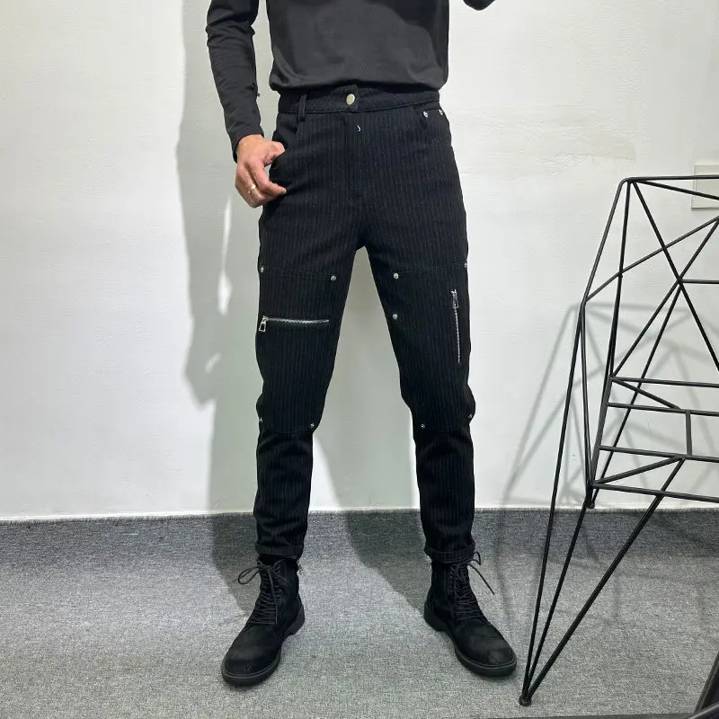 Fashionable Fashionable Fashionable Design Zipper Stitching Tapered Pants Trendy Non-Ironing Tight Small Size Ankle Banded Pants