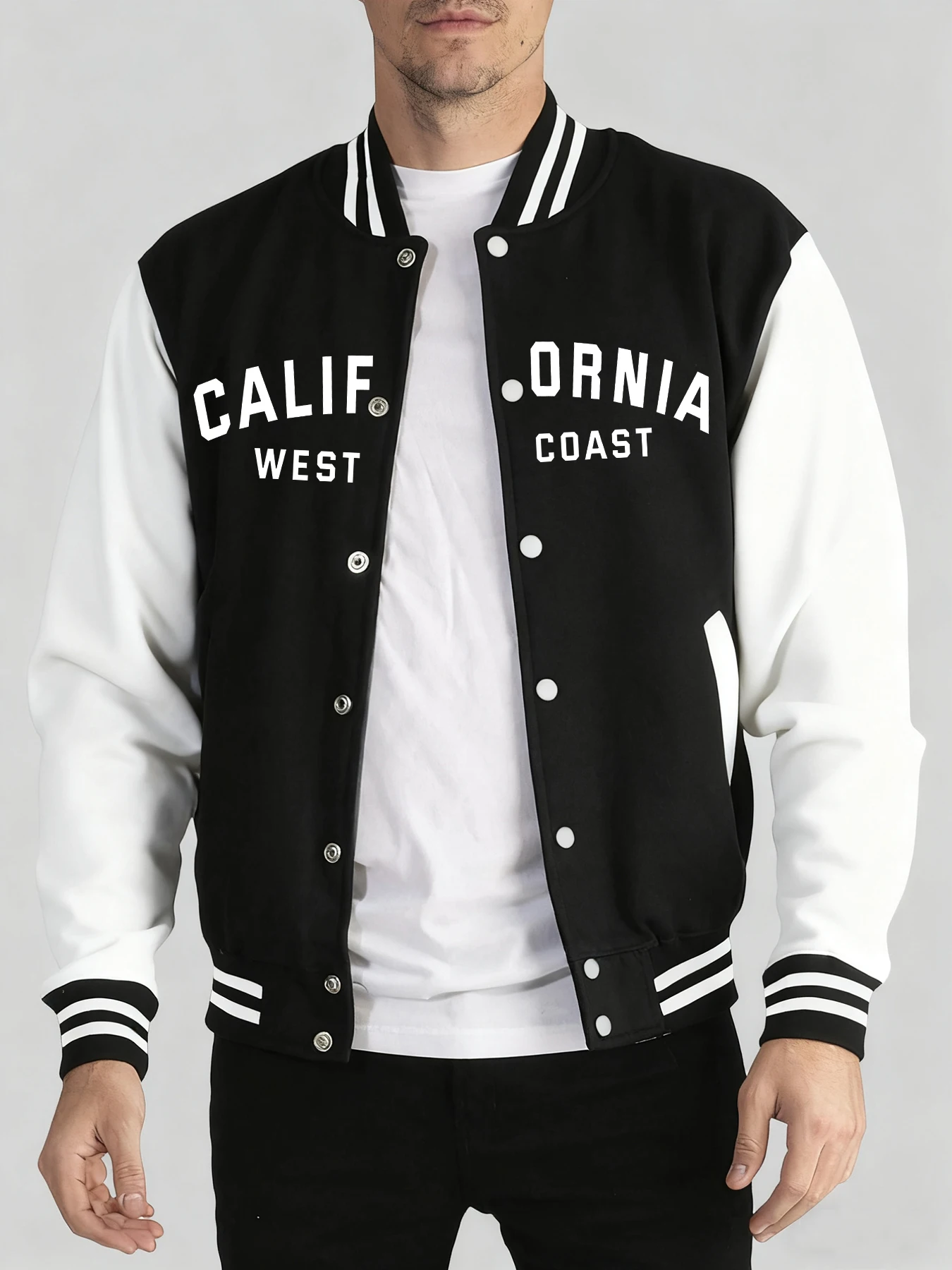 

California West Coast Art Letter Printing Tops Man Soft Minimalist Baseball Uniform Autumn Winter Jacket Comfy Loose Menswear
