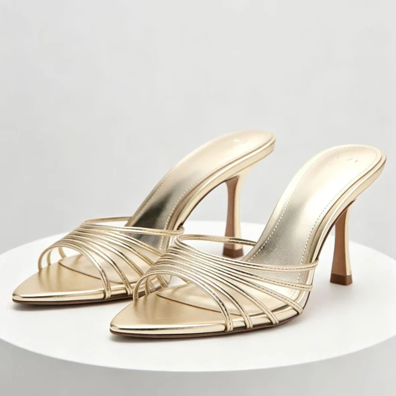 

Luxury Rhinestone Detail PVC High-heeled Sandals Women Sexy Pointed Toe Stiletto Slippers Summer Open Toe Designer Shoes Mules