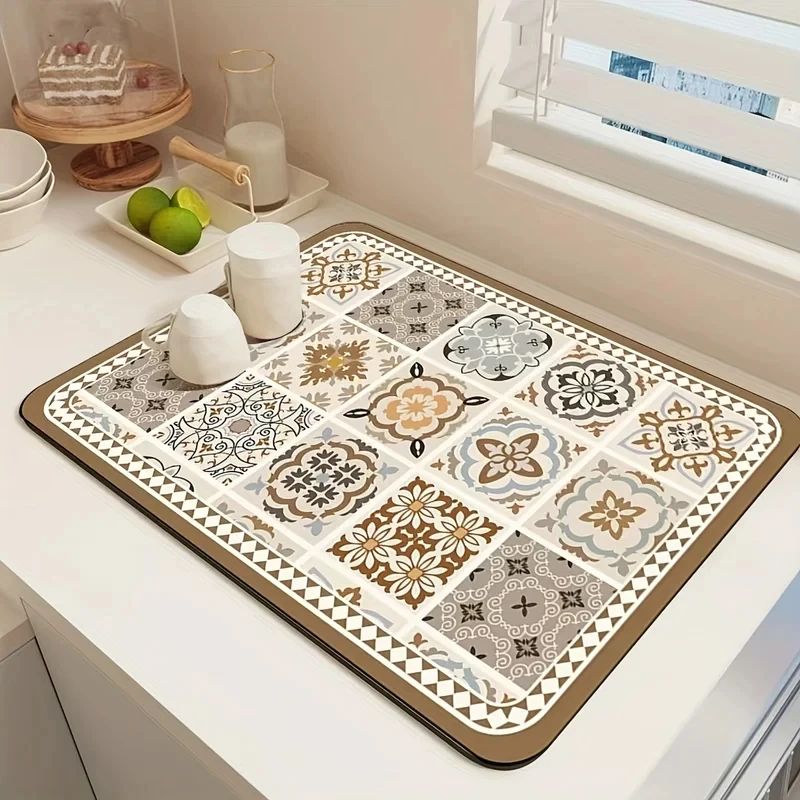 Retro High End Coffee Machine Mat Anti Slip Dirt Resistant Pad for Kitchen Countertop Washing Machine Cover