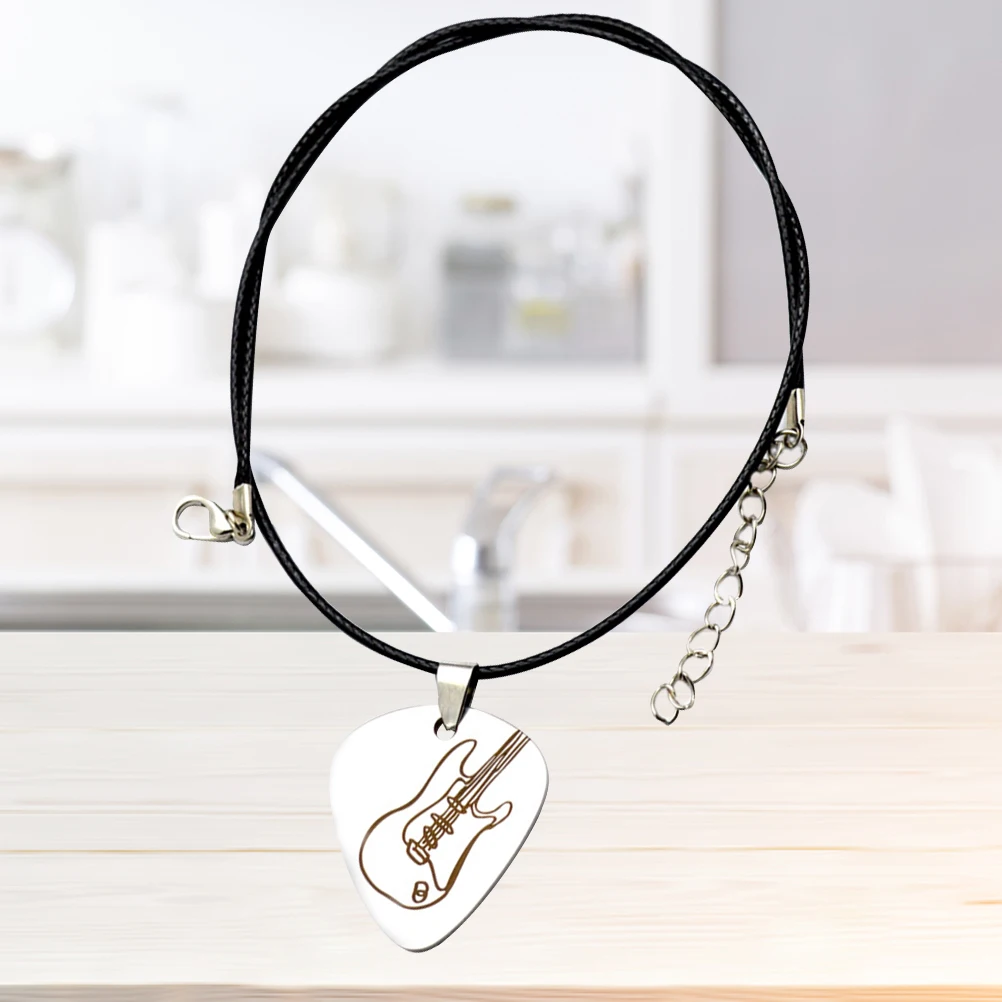 

Guitar Pick Necklace Stainless Steel Pendant Durable Black Cord Clasp Great Gift Stringed Instruments Charm Necklace With