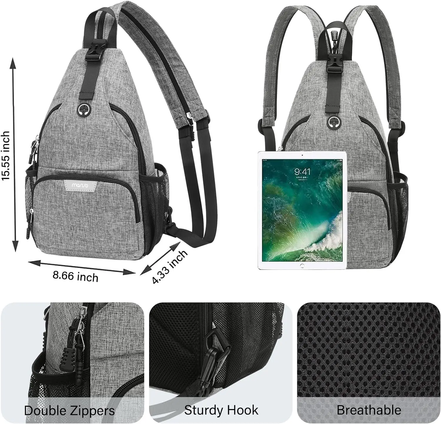 Sling Backpack Bag Travel Hiking Daypack Crossbody Convertible Sling Bag with Front Pocket One Shoulder Chest Bag for Men Women