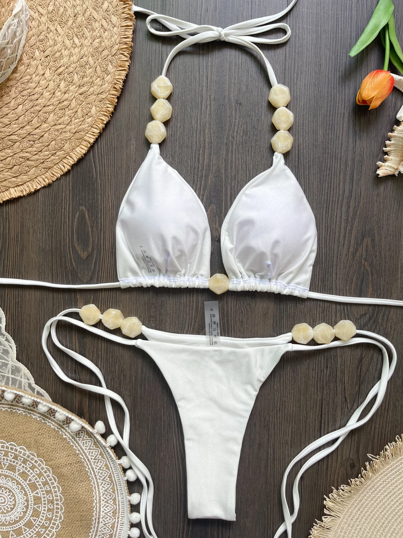 2026 Sexy Bead Bikini Swimwear Women Halter Bikini Swimsuit Beach Halter V Neck Bikini Set Beachwear Summer Bathing Suit - Image 5
