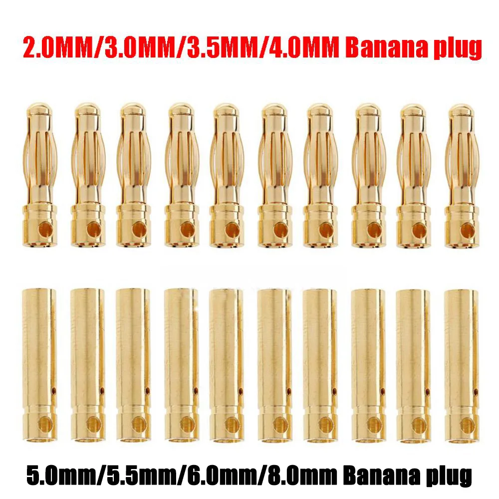 5/10Pair 2.0mm/3.0mm/3.5mm/4.0mm/5mm/5.5mm/6mm/8mm RC Battery Gold-plated Bullet Banana Plug Male Female Bullet Banana Connector