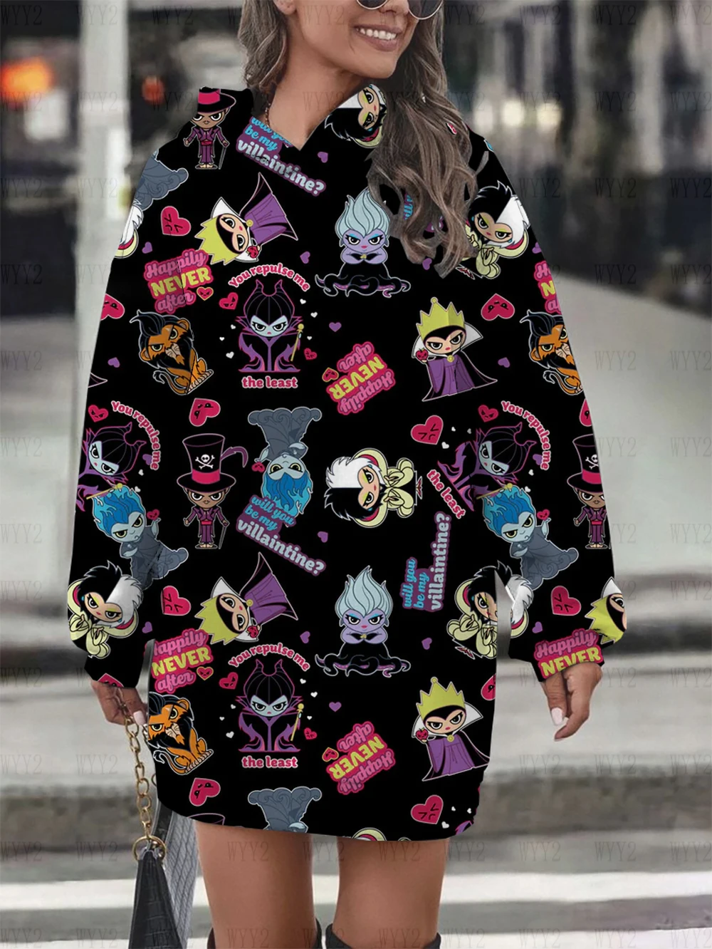 Winter Nieuwe Capuchon Trui Jurk Disney Serie Slapende Duivel Vrouwen Street Style Modetrend Warme Trui Trui Jurk