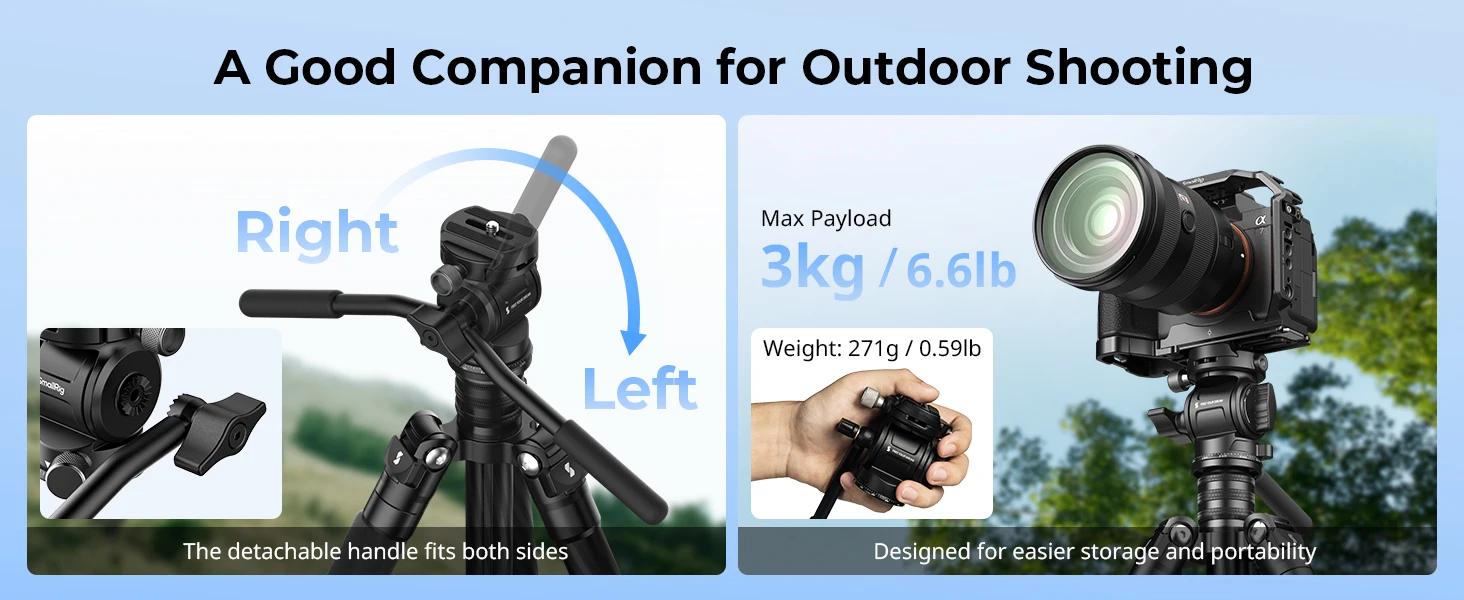 SmallRig Videokopf CH3, nur 271 g, maximale Belastung 3 kg, tragbarer Fluidkopf zum Aufnehmen von Outdoor-Anzügen, Arca-Swiss Schnellwechselplatte 4936 – Detail 2