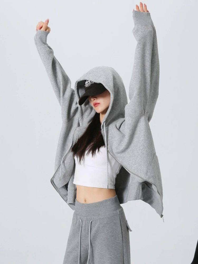 Pull à capuche à manches longues avec fermeture éclair pour femme, manteau de sport classique et polyvalent, gris, décontracté, ample, nouvelle collection automne 2025