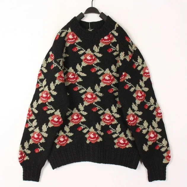 

Autumn Winter Vintage 3D Crochet Woolen Sweater Coat Overhead Ladies Warm Knittedwear round Neck Long Sleeve Top