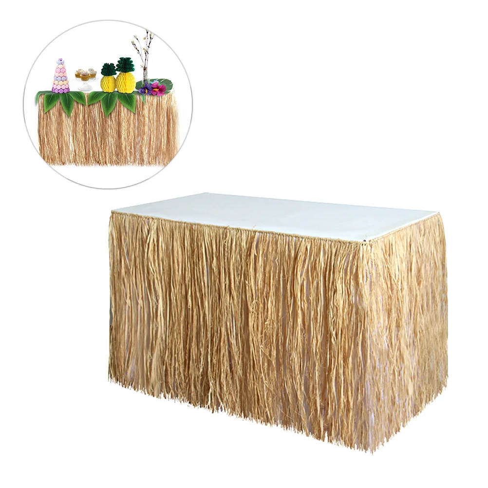 

Party Table Skirts Luau Decorations Hawaiian Desk Straw Summer Tablecloth Parties Hula Tutu Decorative Home Banquet Beach For