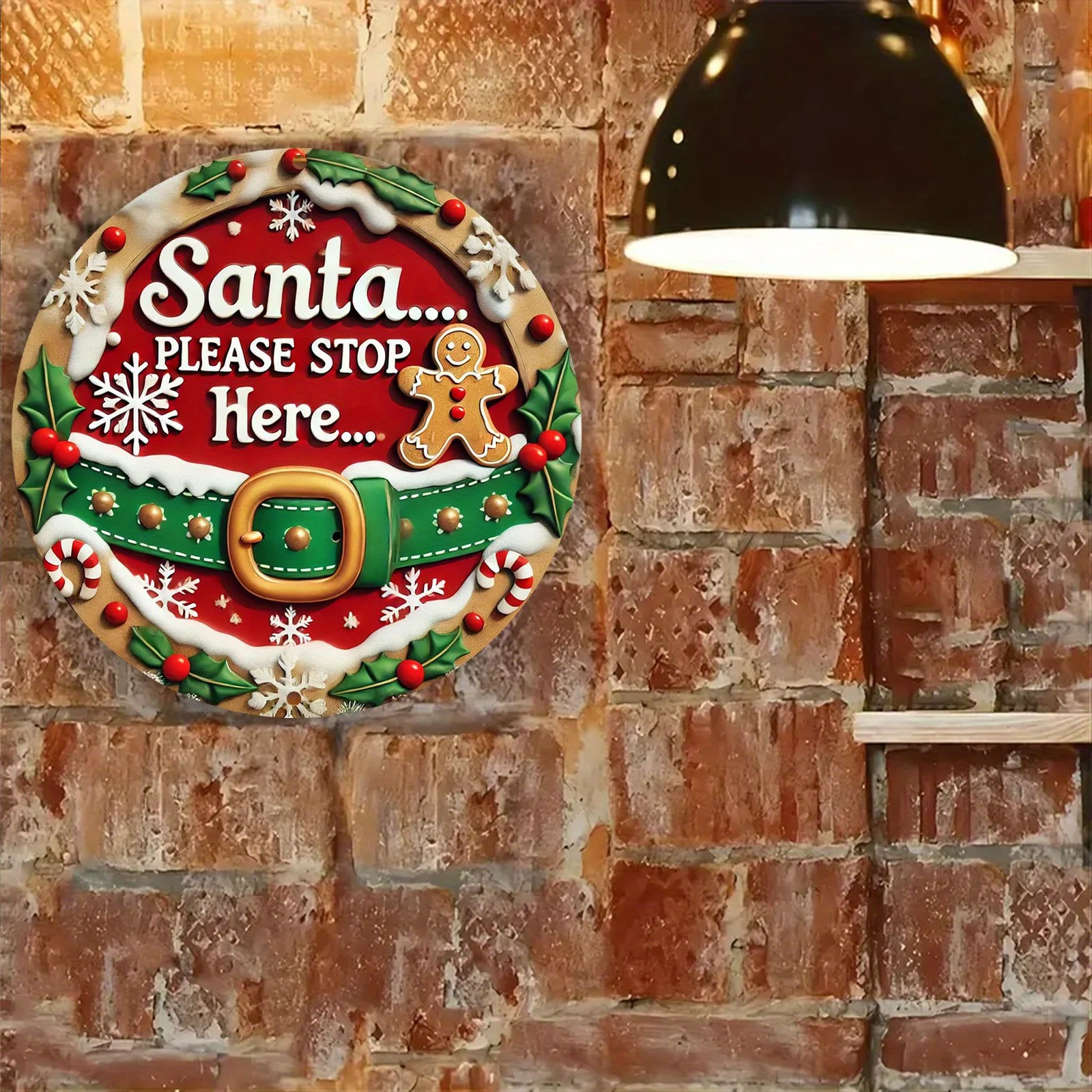 2D planar printed circular wooden nameplate - Merry Christmas Santa Claus parking fun slogan wall hangingzyc