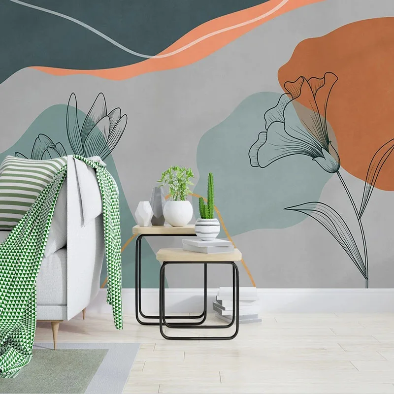 Custom 3D Modern Minimalist Abstract Hand-Painted Lines Flowers Geometric Background Wall Mural Wallpaper For Bedroom Home Décor