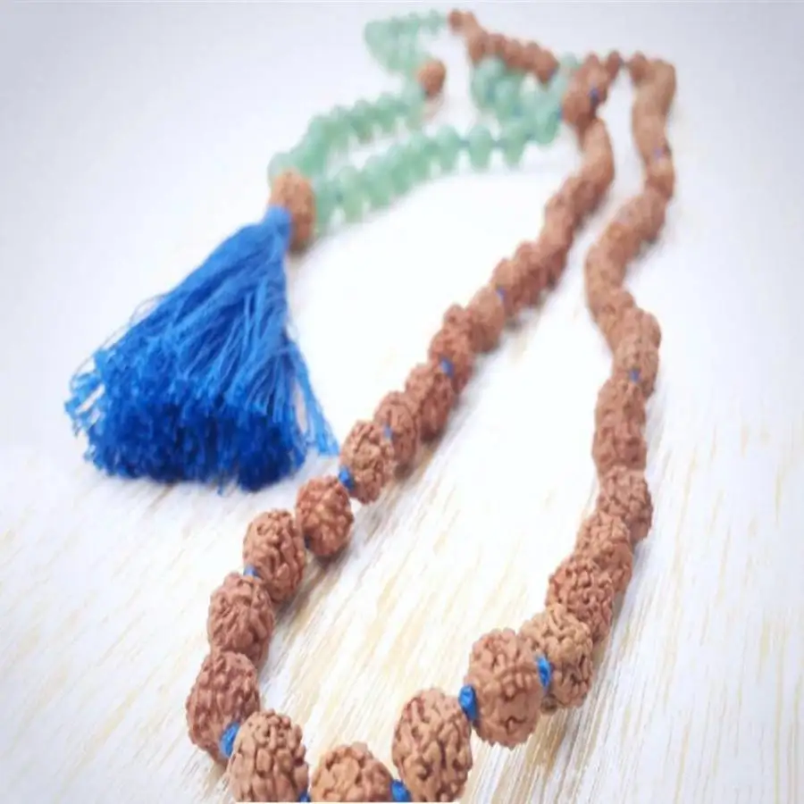 8mm Rudraksha Aventurine 108 Beads Gemstone Mala necklace Men's elastic zazen Prayer Yoga Meditation Sacred Bodhi Stone view 2
