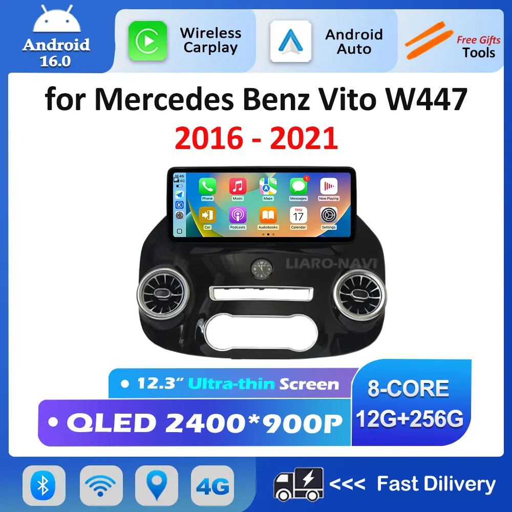 12.3 '' Wireless Carplay GPS Android 16 for Mercedes Benz Vito 2016 - 2021 Car Video Multimedia Player DSP Stereo 4G QLED Screen