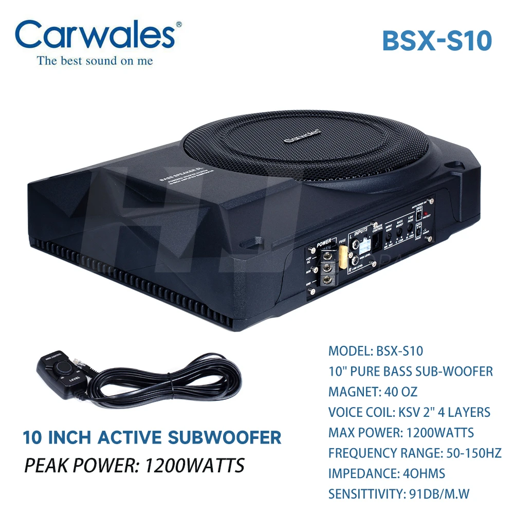 1pcs 10 Inch Car Active Sub Woofer Under Seat Woofer Bass Speaker Power Amplifier Max 1200W 50hz-150hz Low Range With Control