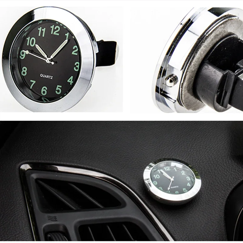 Car Quartz Clock Air Conditioner Clip Vent Decoration Watch Glow-in-the-dark Alloy Clock Round Quartz Movement Car Accessories