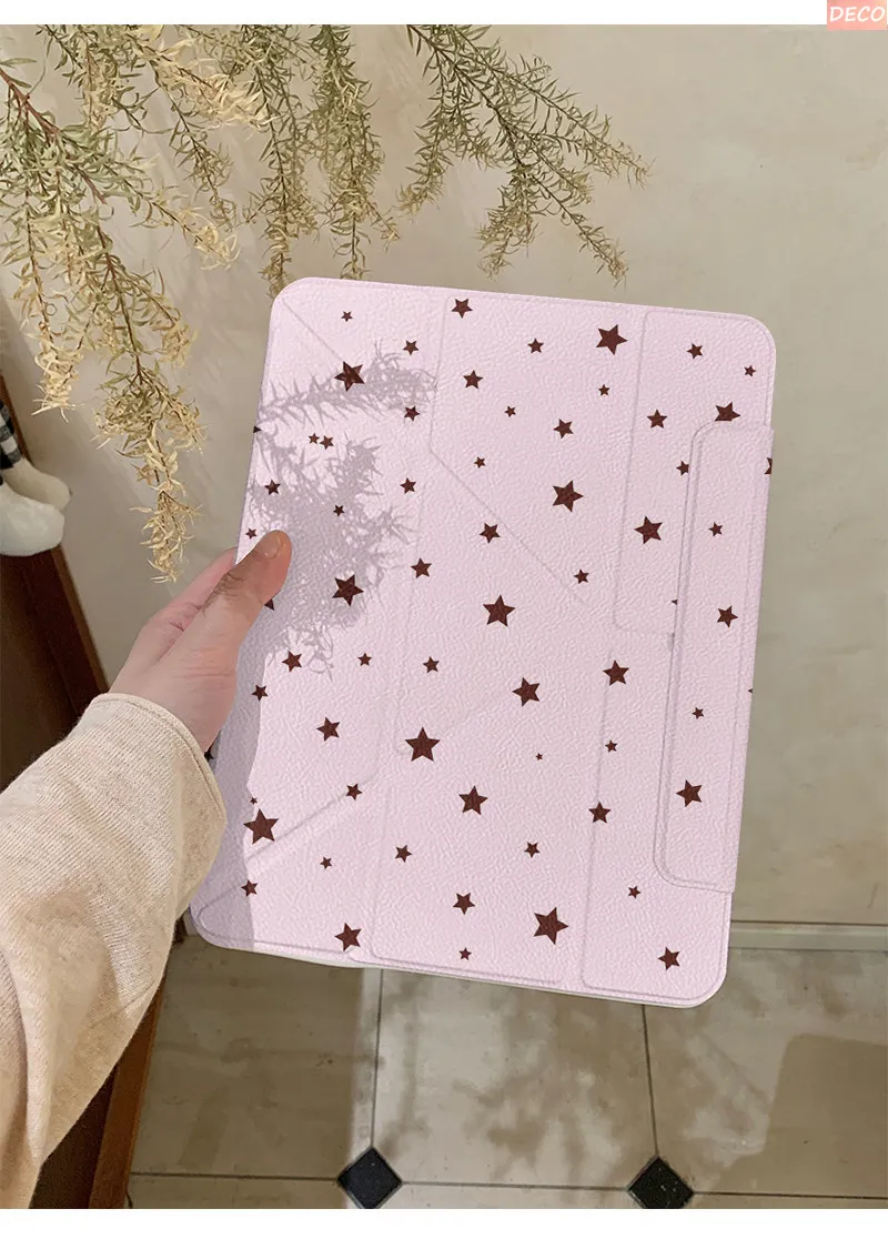 Pink Stars Magnetic Buckle 720° Magnetic Ring Tablet Case for IPad Pro12.9 13 M4 M5 Case 8.3 9.7 10.2 7th-11th Air8