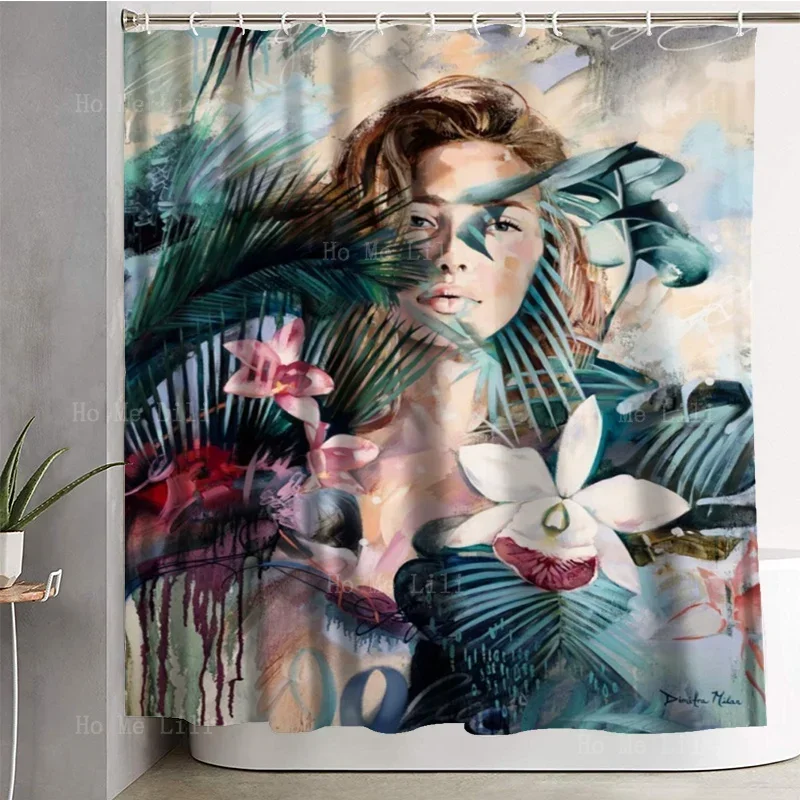 Girls In Flowers Parrot Spring Female Shadow Portrait Art Oil Painting Style Romantic Dreamy Series Shower Curtain By Ho Me Lili