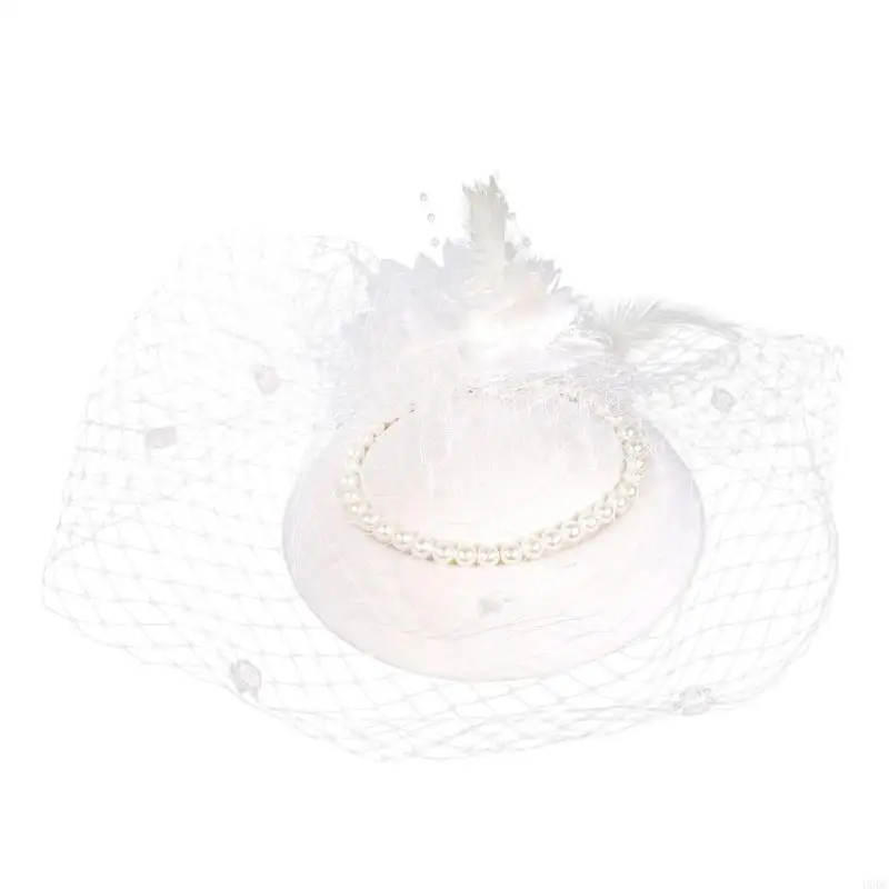 Eye Catching Fascinator Hat With Shimmering Pearls And Sheer Tulle Net Y166