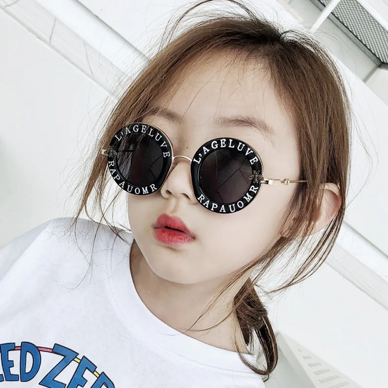 New Children Vintage Sunglasses Girl Decorative Bee Letter Sun Glasses Boys\' Outdoor Sunshade Round Eyewear UV400 Oculos De Sol