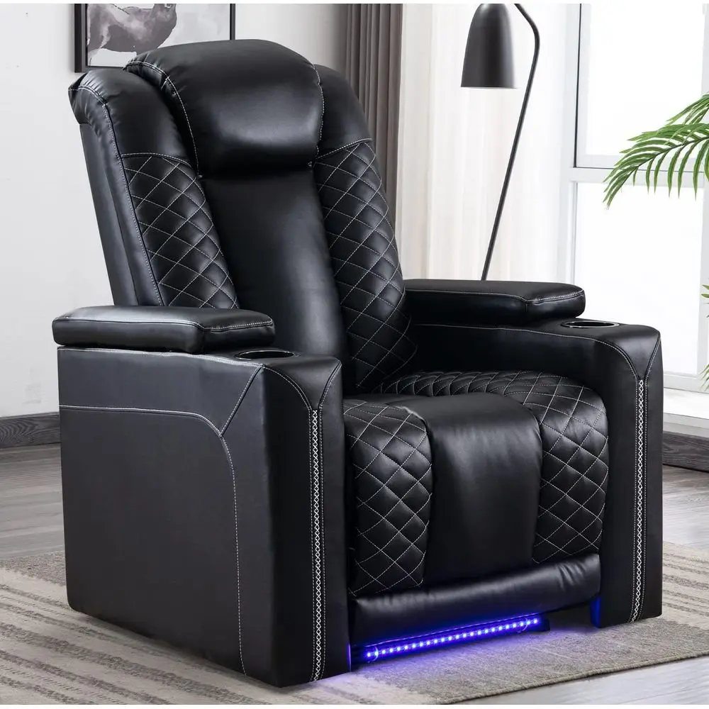 Electric Power Recliner Chairs with USB Ports and Cup Holders, Breathable aux Leather Home Theater Seating Recliner with Hidden