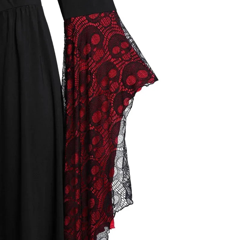 Vintage Halloween Cosplay Costume, Gothic Witch Dress, Vampire, Ghost Print, Clothing for Women