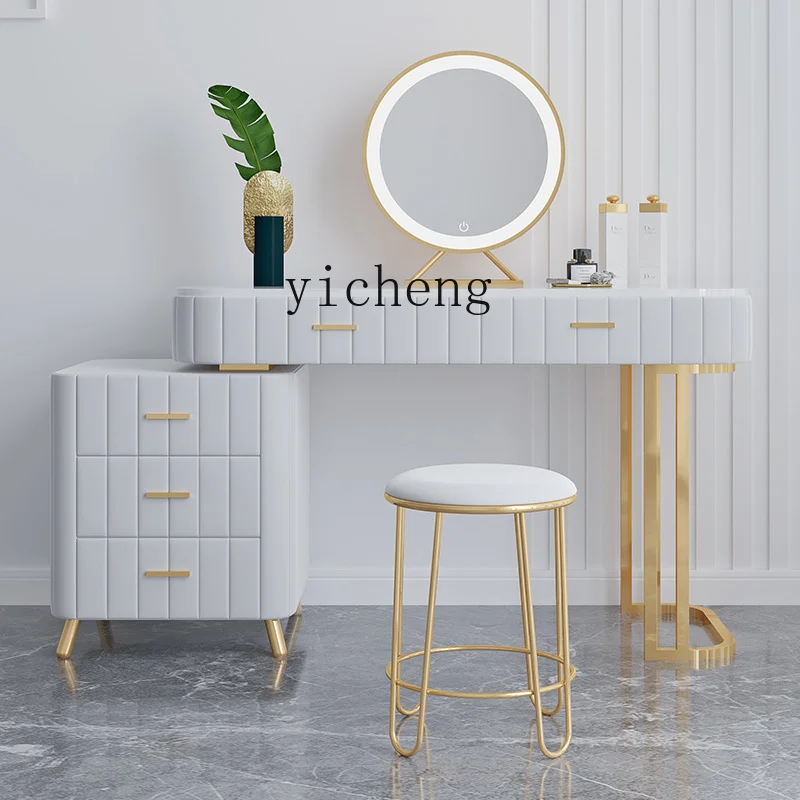 YY Dressing Mirror Golden, round Decorative Mirror Desktop Seat Mirror Princess Mirror Led Light Mirror