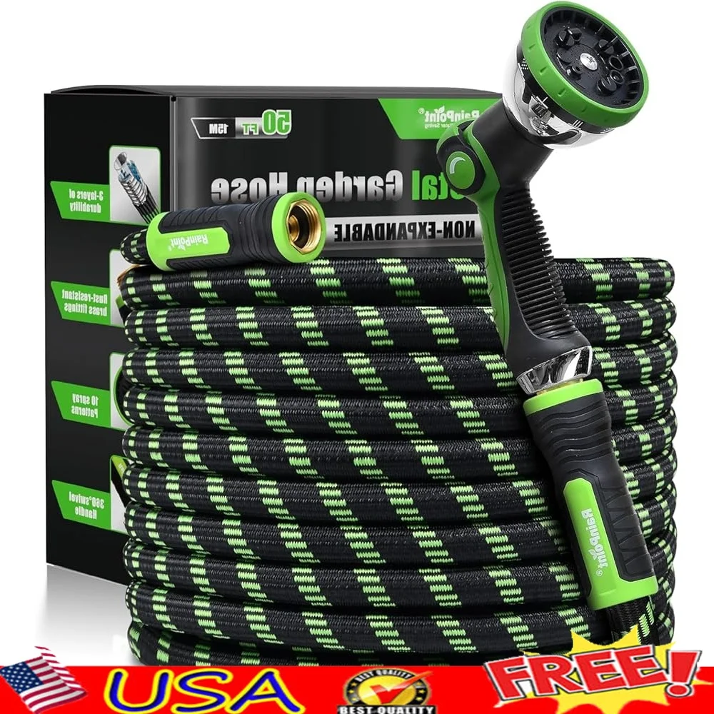 

Metal Garden Hose 50ft No-Kink Flex Hose 10 Mode Nozzle Brass Connection Lightweight Pet-Proof Swivel Handle Durable Watering