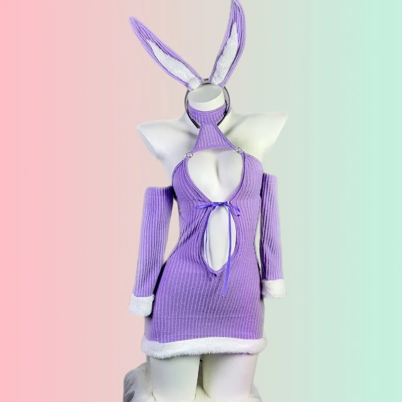 

Women Sexy Purple Bunny Girl Cosplay Sweater Bodysuit Underwear Rabbit Ears Suit Role Play Uniform Temptation Lingerie Pajamas