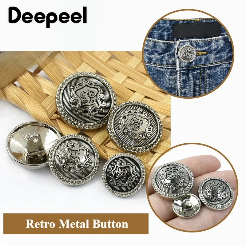

10/20Pcs 15-23mm Retro Metal Buttons for Coat Jacket Decorative Sewing Button Suit Windbreaker Buckle Hardware Bags Accessories