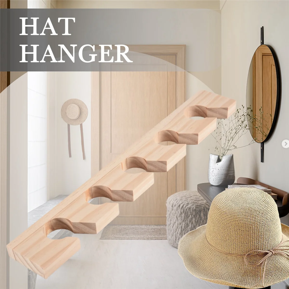 

AAAF Wooden Hat Hanger for Baseball Cap Home Decor Space-Saving Wooden Organizer with Display Shelf Wood Color