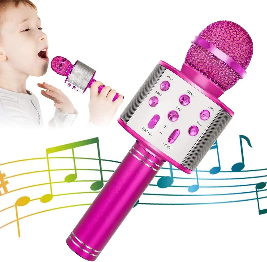 Microfono ricaricabile portatile con altoparlante per microfono karaoke wireless Bluetooth 5 in 1 per canto in casa