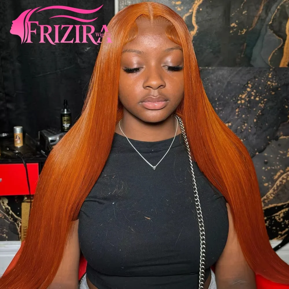 

Парик из натуральных прямых оранжевых волос плотностью 250% с кружевной передней частью 13x6 для женщин, парик с кружевной передней частью 13x4, цвет 350, бразильские волосы, предварительно прорезанные.