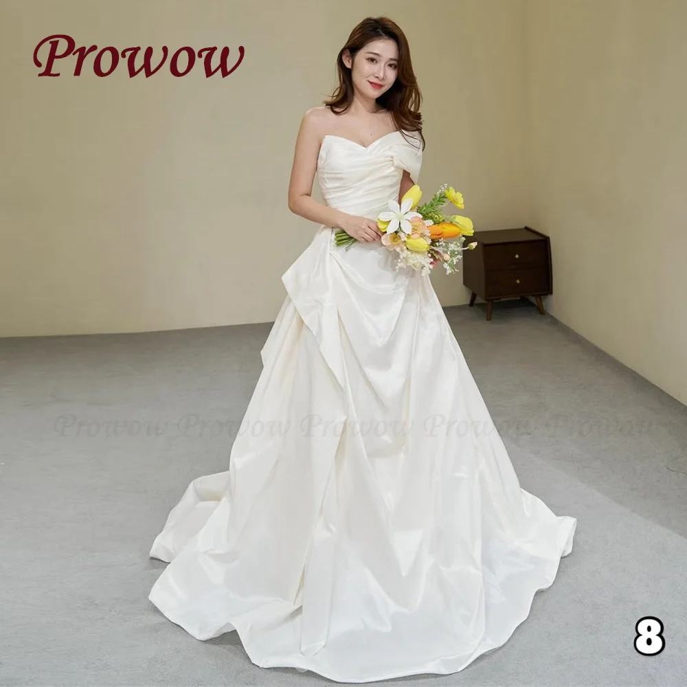

Prowow Elegant V Neck A Line Wedding Dress Korea Photo Shoot Draped One Shoulder Bridal Gown Floor Length Corset Customized