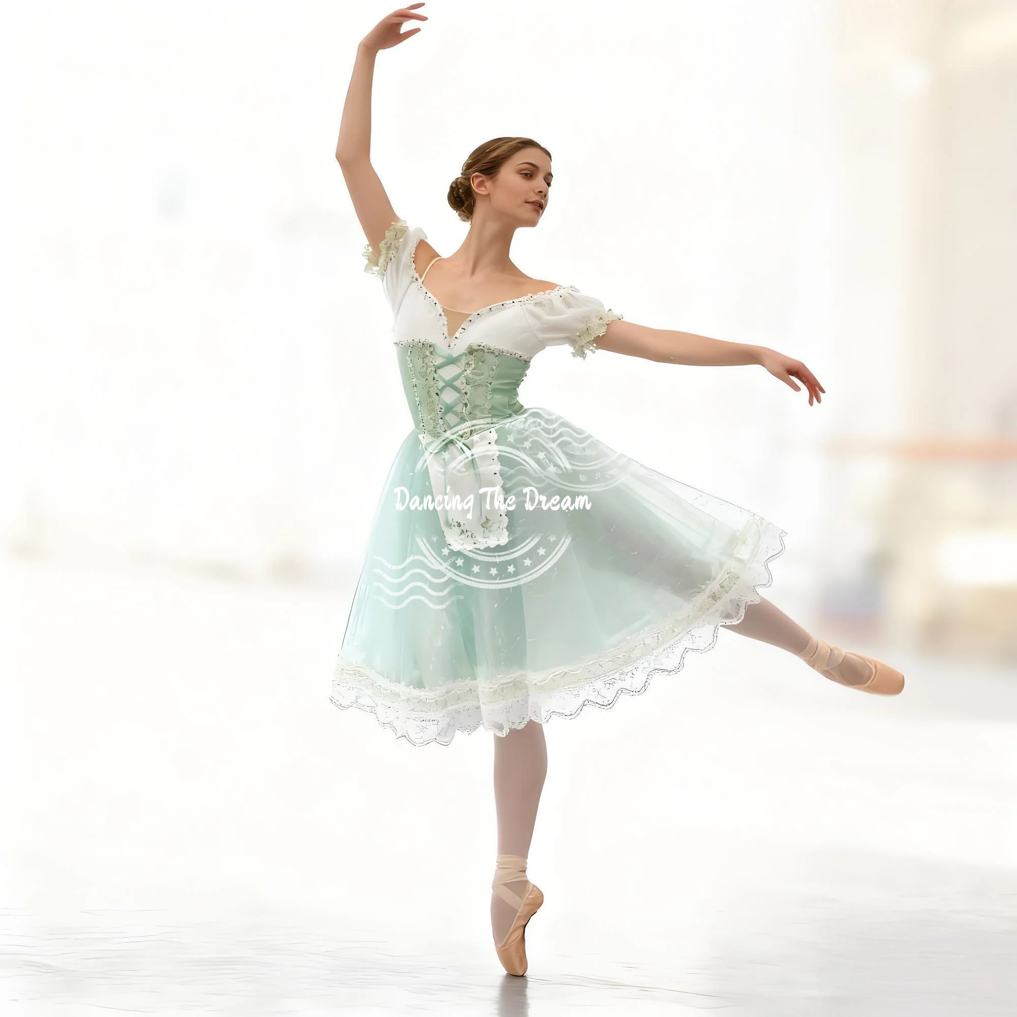 

Giselle Professional Tulle Ballet Dress Elegant Mint Green Lace - Up Ballet Dress Romantic Mint Green Tulle Ballet Performance G