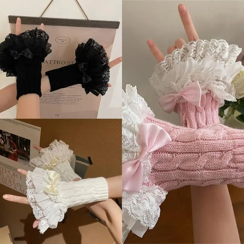 Y2K Hand Sleeve Wrist Cuffs Ruffled Floral Lace Elastic Floral Wristband Lace 6XDA