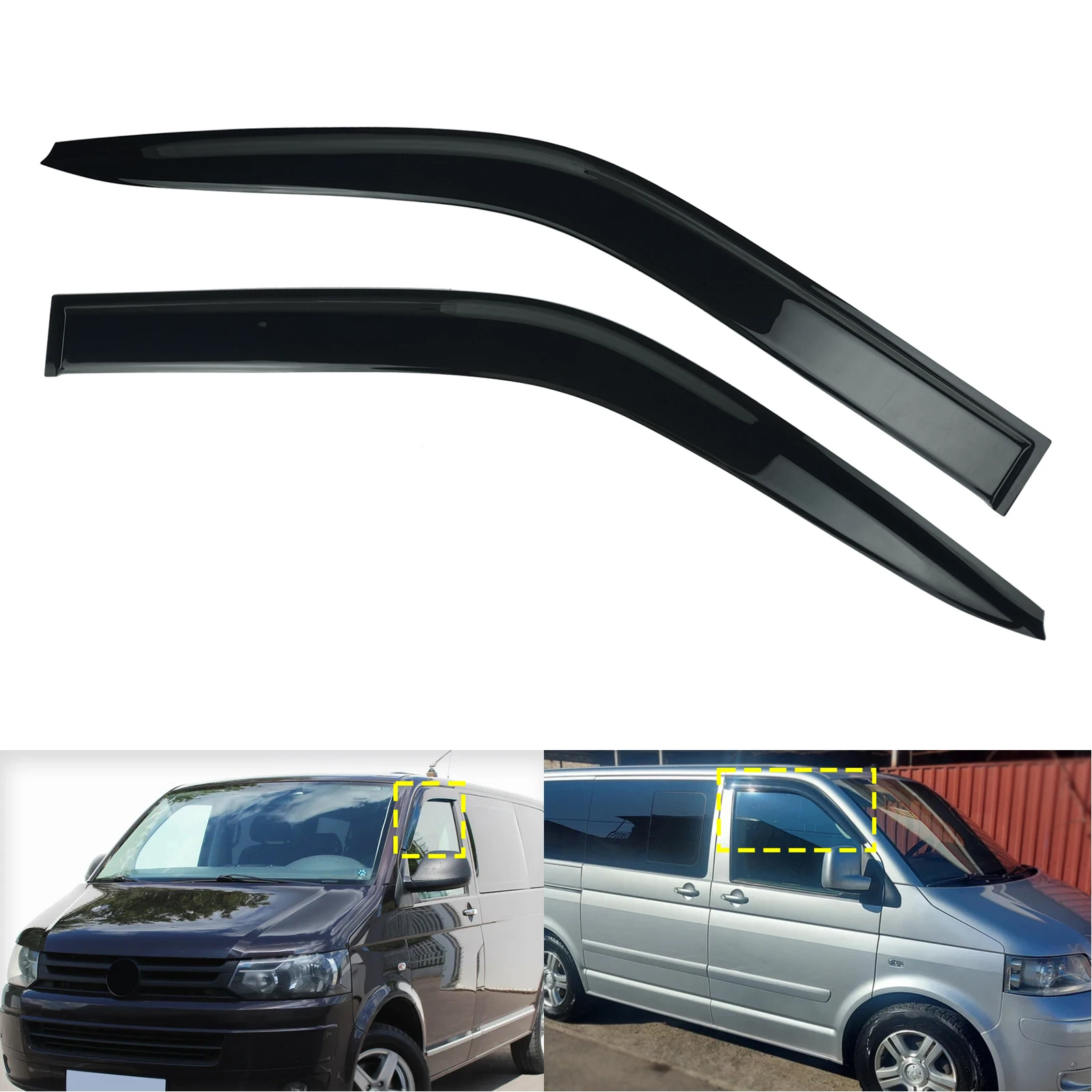 For VW Transporter T5 T5.1 T6 T6.1 Front Window Wind Rain Sun Deflectors Protector Guard Sheet Clover Black 2pcs/Set