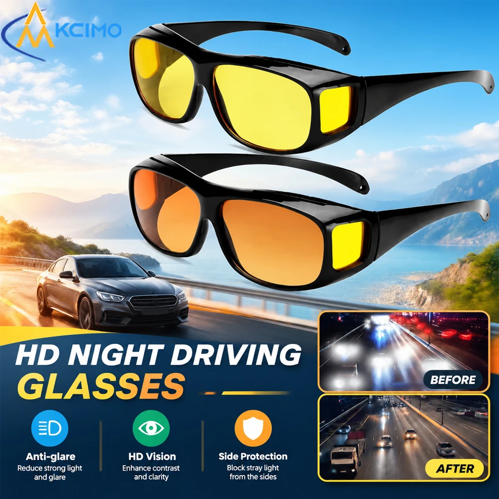 1PC Full Frame Night Vision Sunglasses Yellow Lens Anti Glare Driving Glasses Night Goggles for Enhanced Visibility