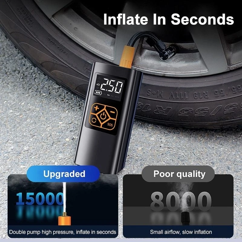 2025 جديد منفاخ إطارات ضاغط الهواء سيارة متعددة الأغراض مضخة إطار كهربائية السيارات محول الطاقة مع شاشة ديجيتال الضغط