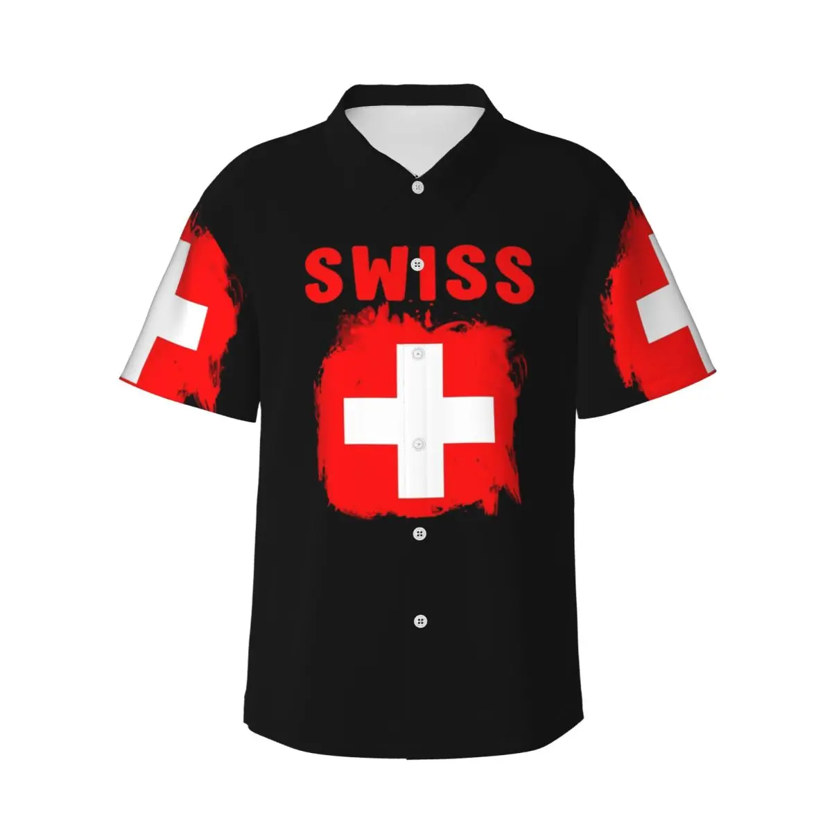 

Мужские рубашки с флагом Швейцарии, гавайская рубашка с коротким рукавом, повседневные топы с лацканами для летнего пляжа