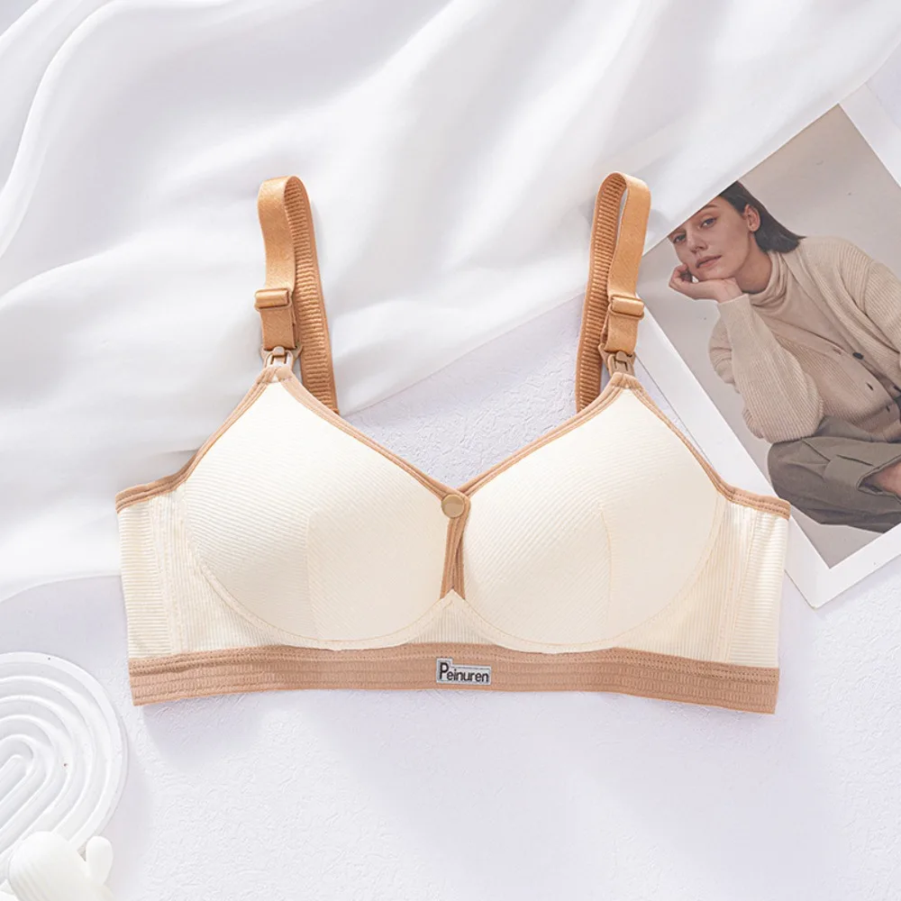 Pure Cotton Double Button Breastfeeding Bra With Thin Gathered Seamless Nursing Bra Comfortable Breathable No Underwire