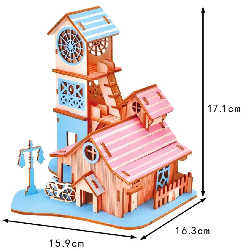 OUZEY 19 مجموعات ثلاثية الأبعاد لغز خشبي للأطفال لتقوم بها بنفسك تجميع لعبة مصغرة بناء نموذج لمنزل هدية عيد الأطفال والكريسماس #4