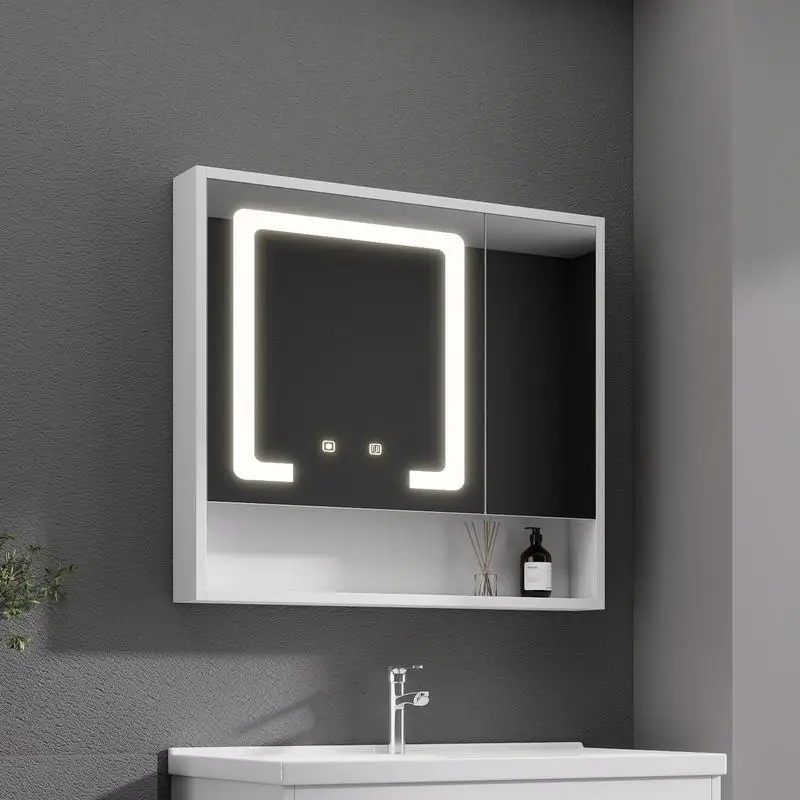 

Aluminum Medicine Cabinet Mirror 28x32 Inches with 3 Color LED Light and Defogger, Antirust, Easy Install, Fits 32-Inch Vanity,